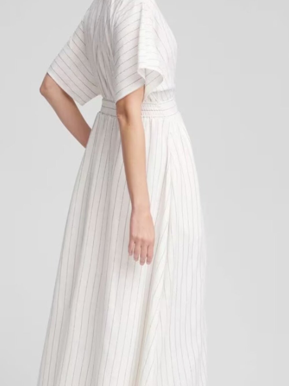 Chico's Ecru Metallic Stripe Flutter Sleeve Breathable Maxi Dress NWT $149 M - Picture 2 of 16